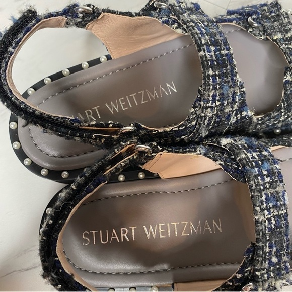 New! Stuart Weitzman Zoe Lift Embellished Tweed Sandal 8 1/2 B - Picture 12 of 14